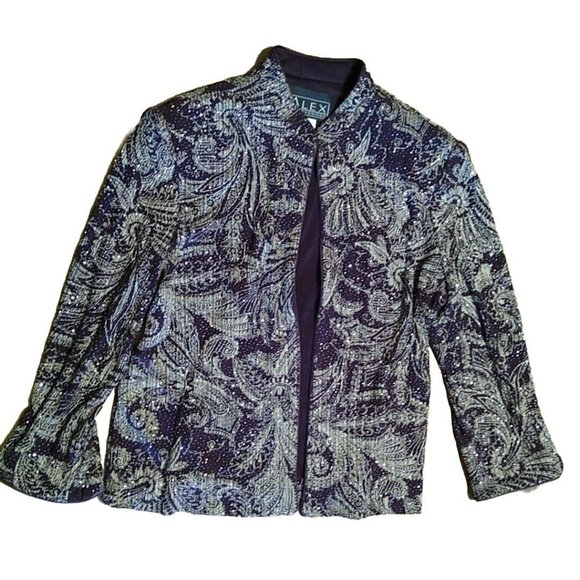 Alex Evenings Jackets & Blazers - Alex Evenings Womens 12 Jacket Purple Metallic Open Front Evening 3/4 Sleeve